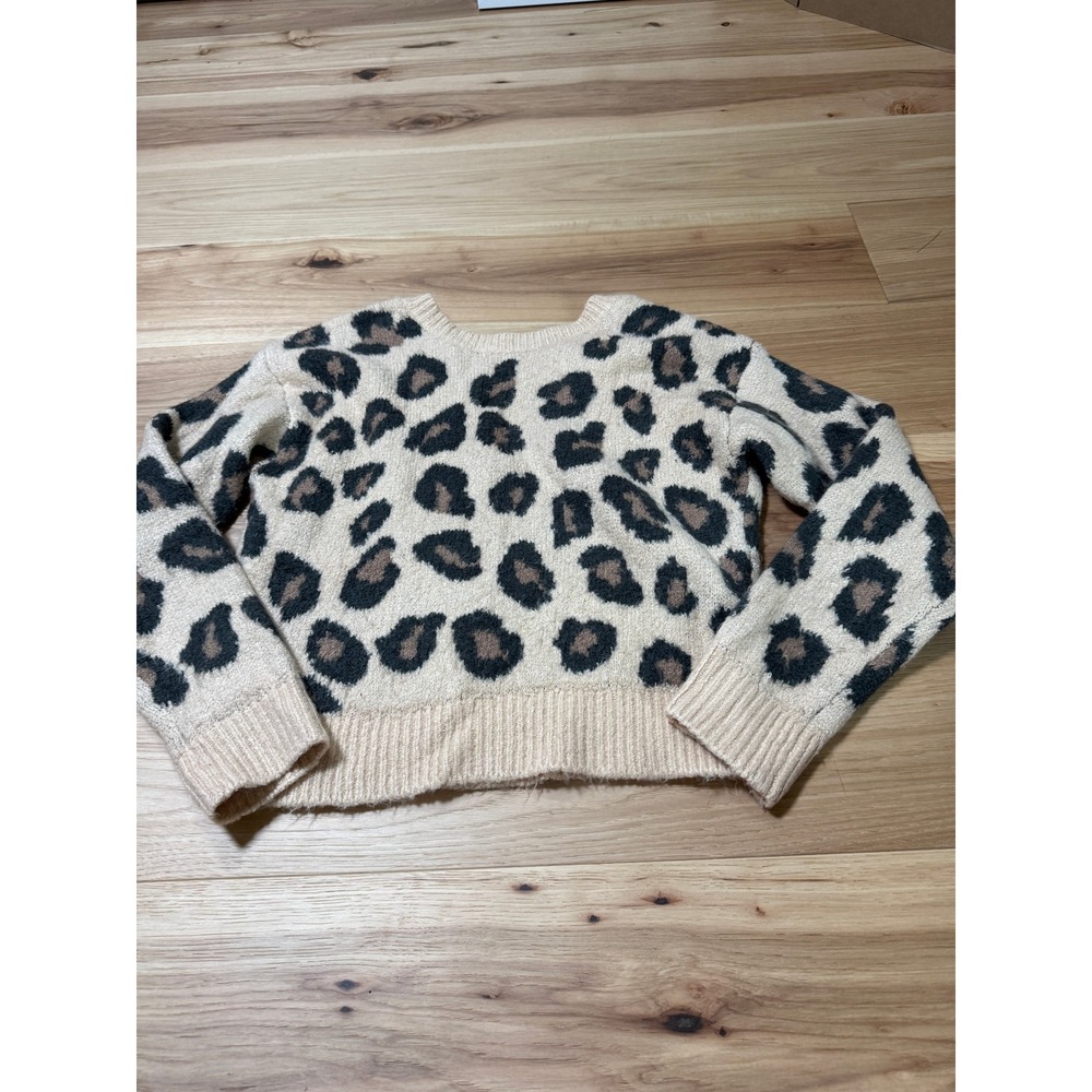 PINK Victoria's Secret Cheetah Print Back V Neck Sweater Size S Cream Brown